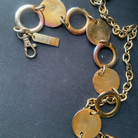 New York Studio Vintage 90s Gold Oil Spill Metal Medallion Waist Chain Belt OS - Picture 3 of 4